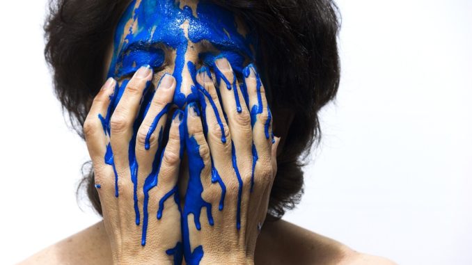 Face Woman Blue Color Painting
